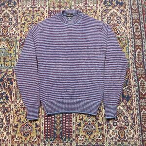 Jean Michaud Mens Burgundy Blue Striped Wool Acrylic Sweater Size M